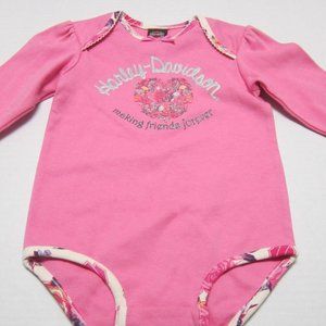 Harley Davidson Infant Body Suit Long Sleeve One Piece Size 24M Pink Baby